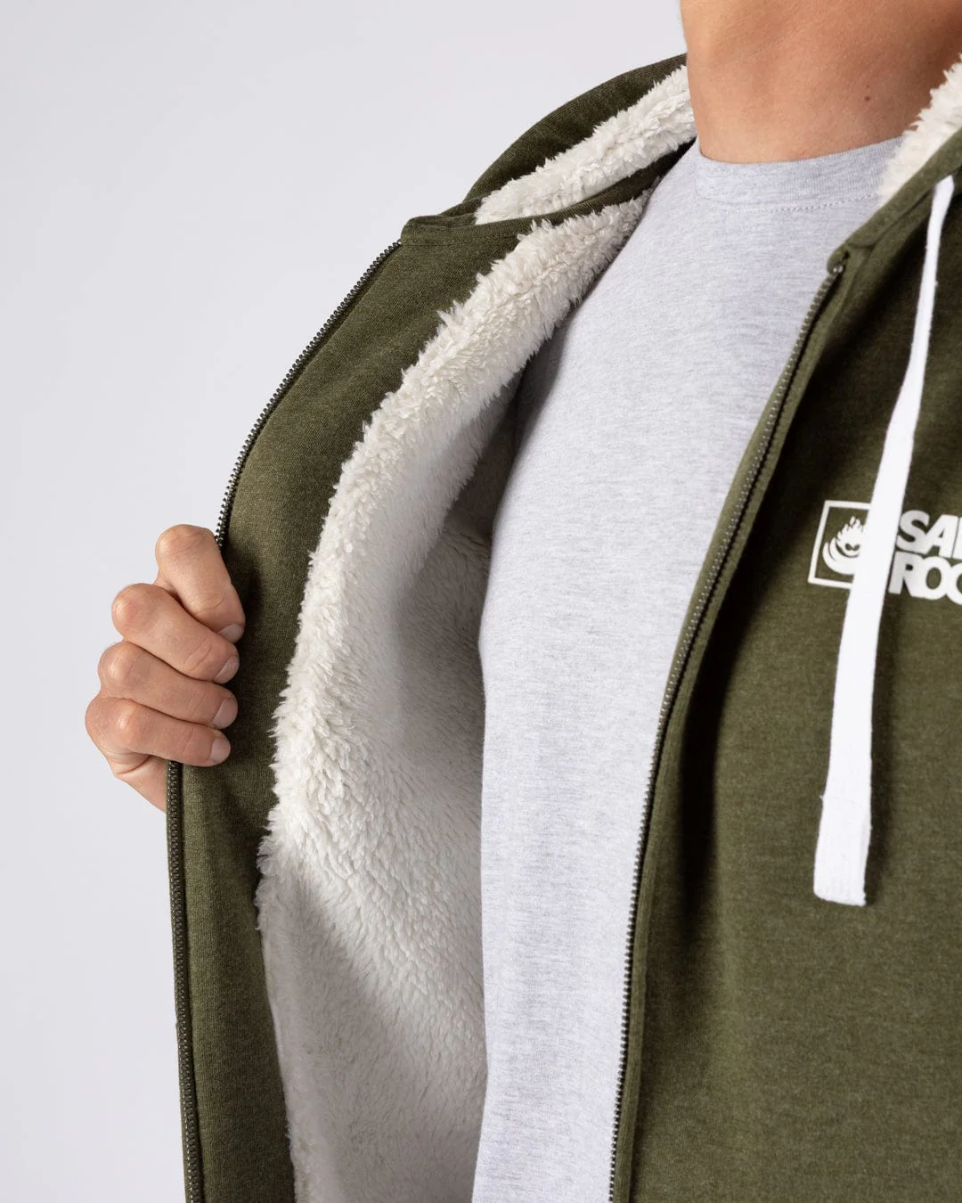 Essential Mens Fur Lined Hoodie in Green - Image 2