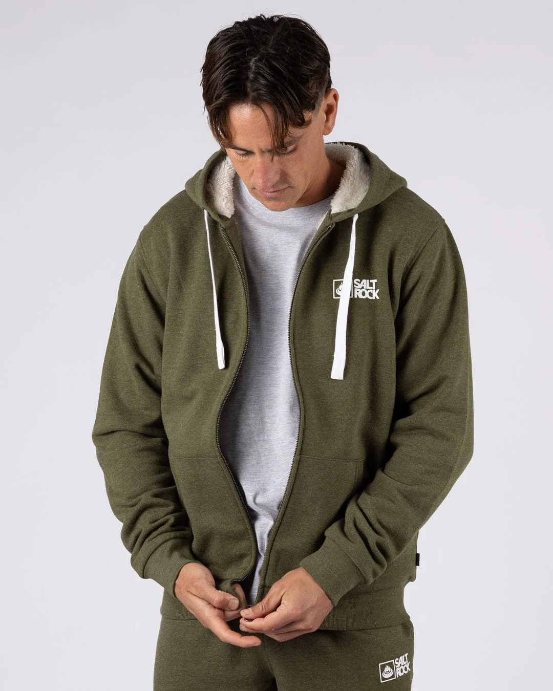 Essential Mens Fur Lined Hoodie in Green - Image 3