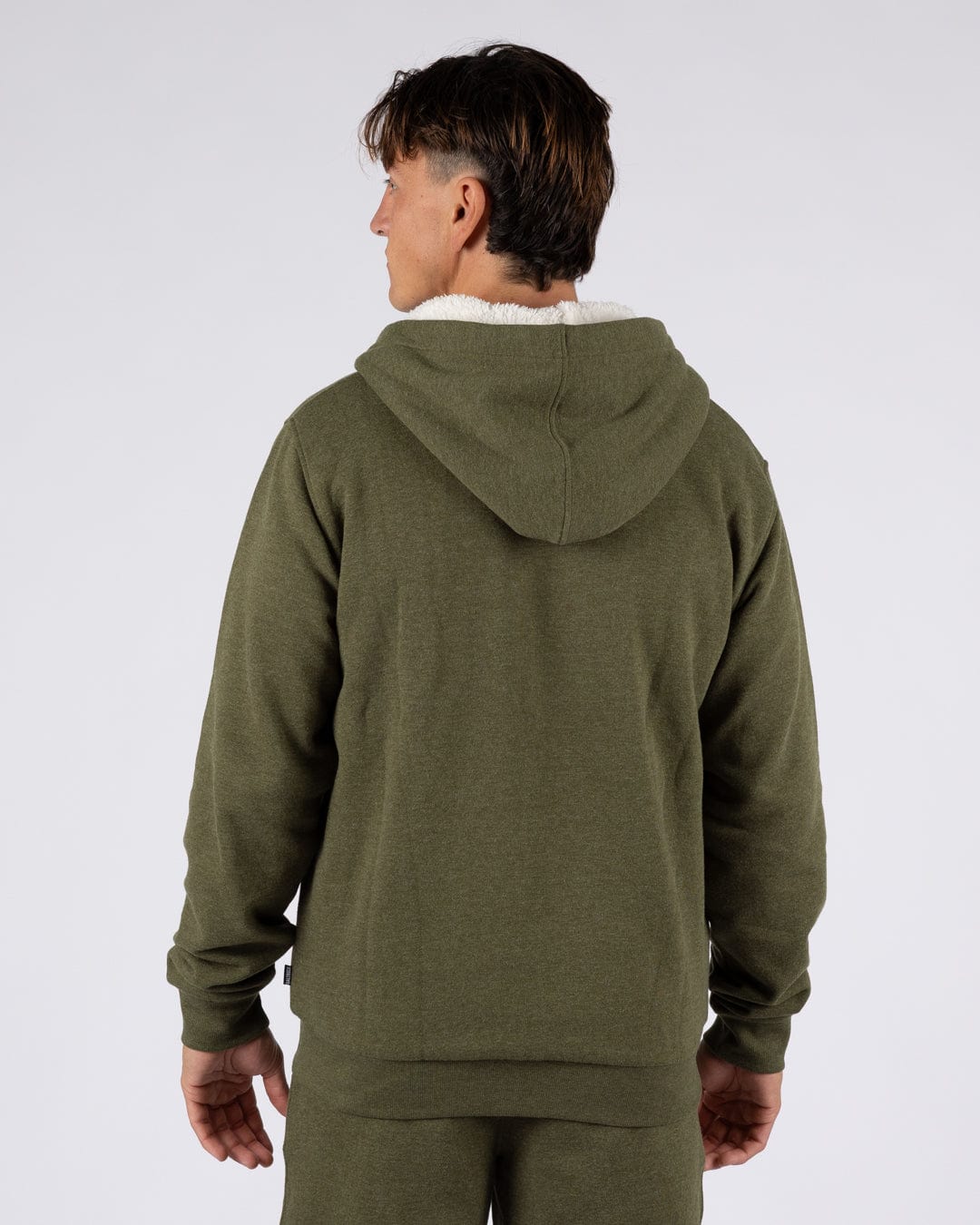 Essential Mens Fur Lined Hoodie in Green - Image 5