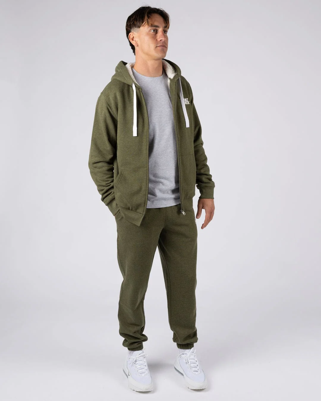Essential Mens Fur Lined Hoodie in Green - Image 6