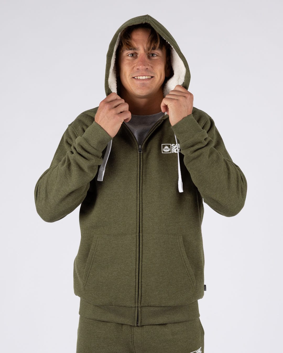 Essential Mens Fur Lined Hoodie in Green - Image 7