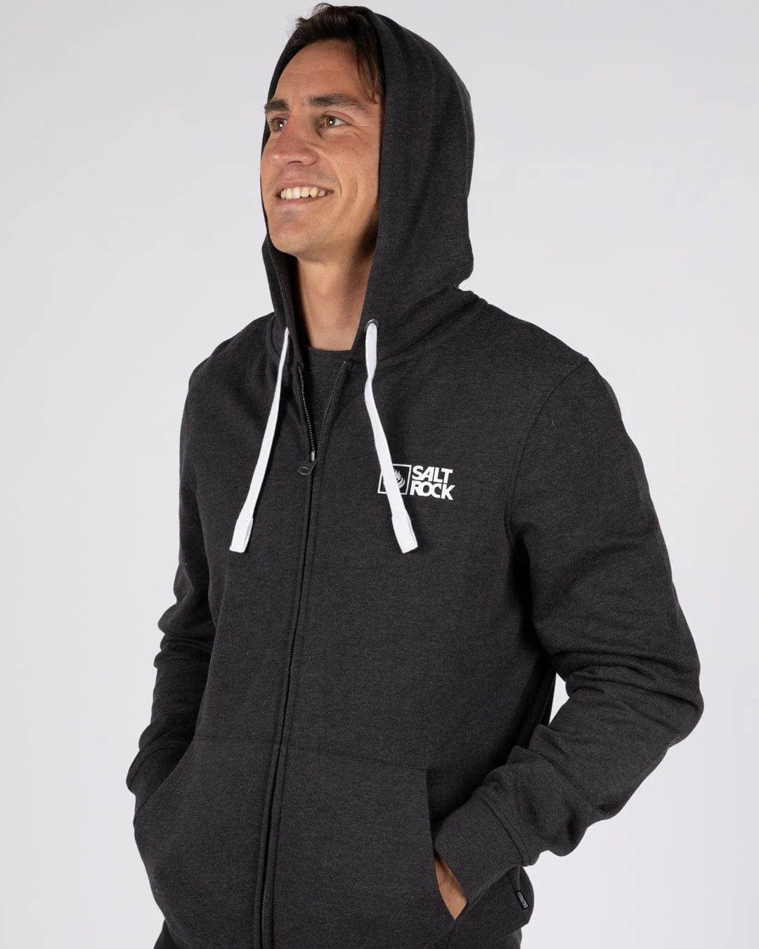 Essential Mens Zip Hoodie in Dark Grey - Image 4