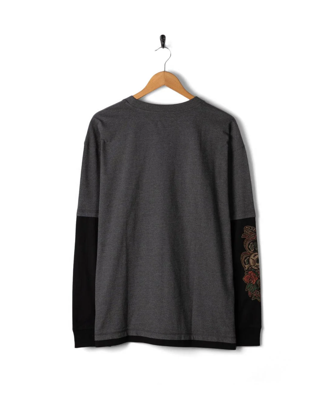 Shaka Tattoo Mens Oversized Long Sleeve T-Shirt in Dark Grey - Image 6