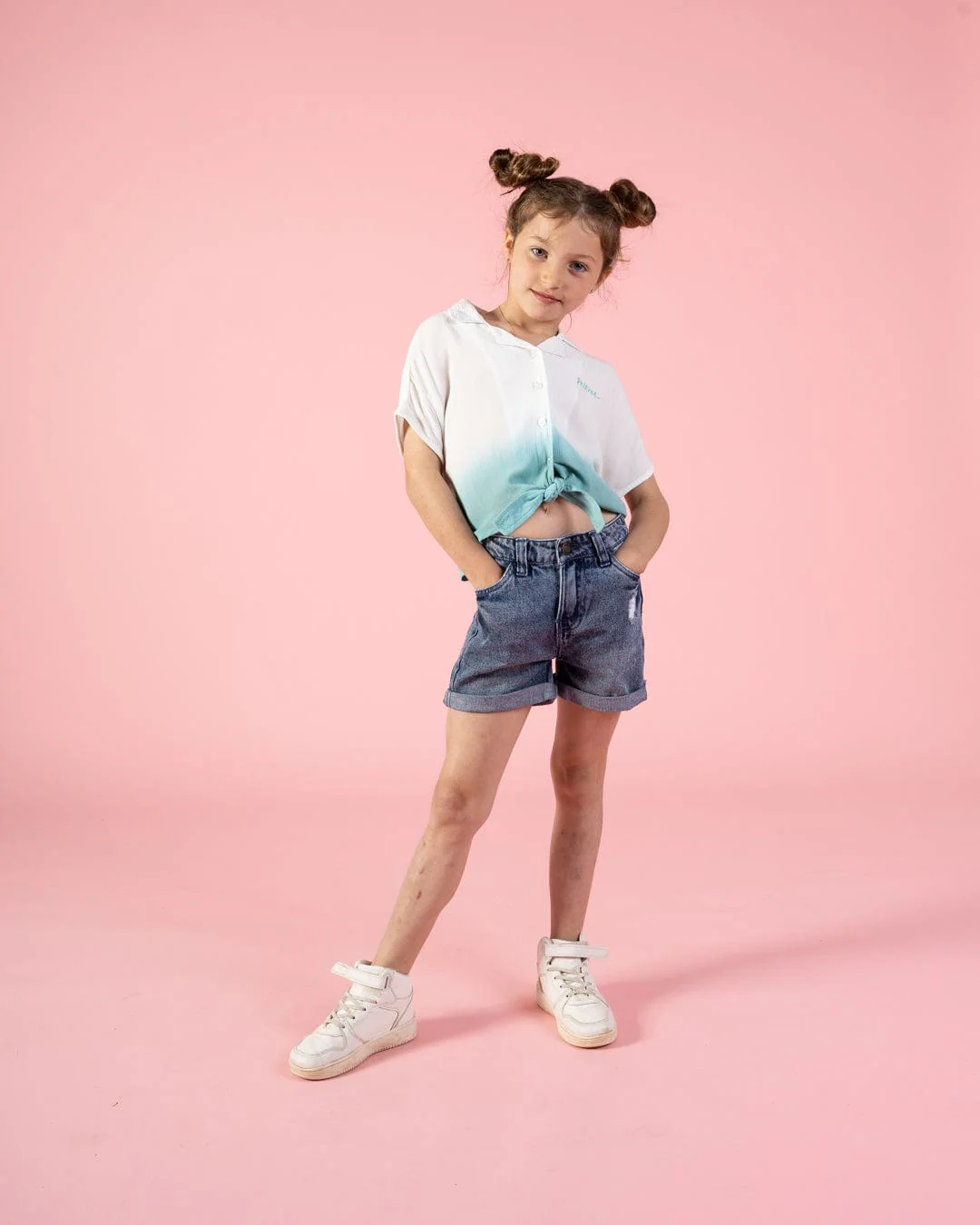 Shelby Kids Front Knot Shirt in Turquoise - Image 4