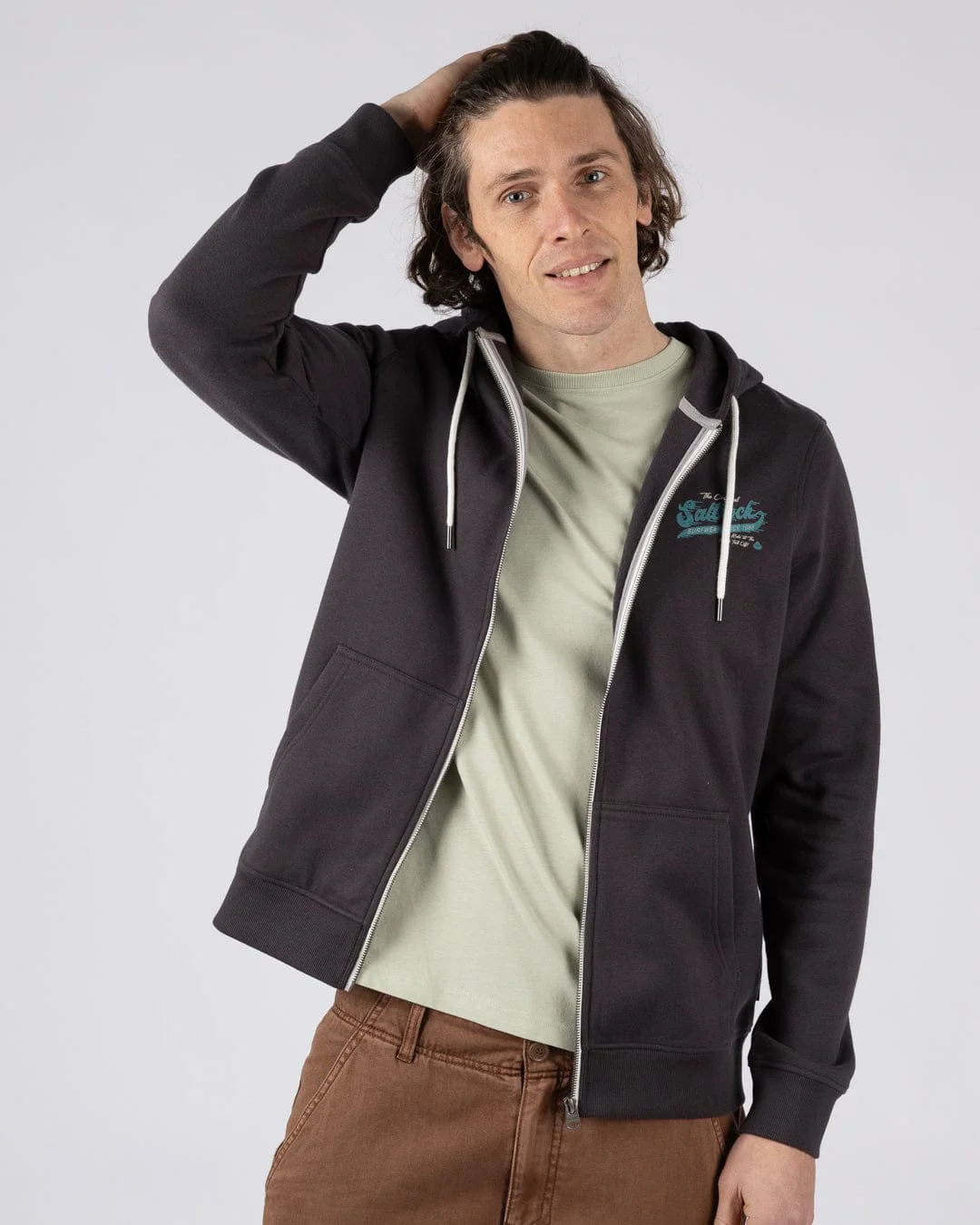 Shore Ride Mens Zip Hoodie in Dark Grey - Image 3