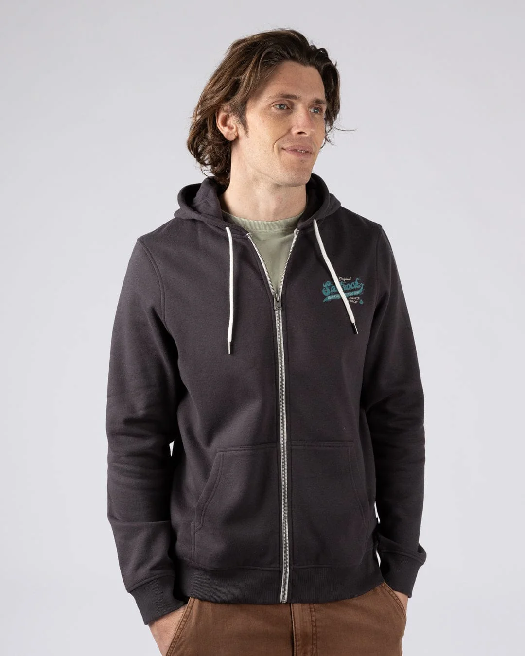 Shore Ride Mens Zip Hoodie in Dark Grey - Image 6