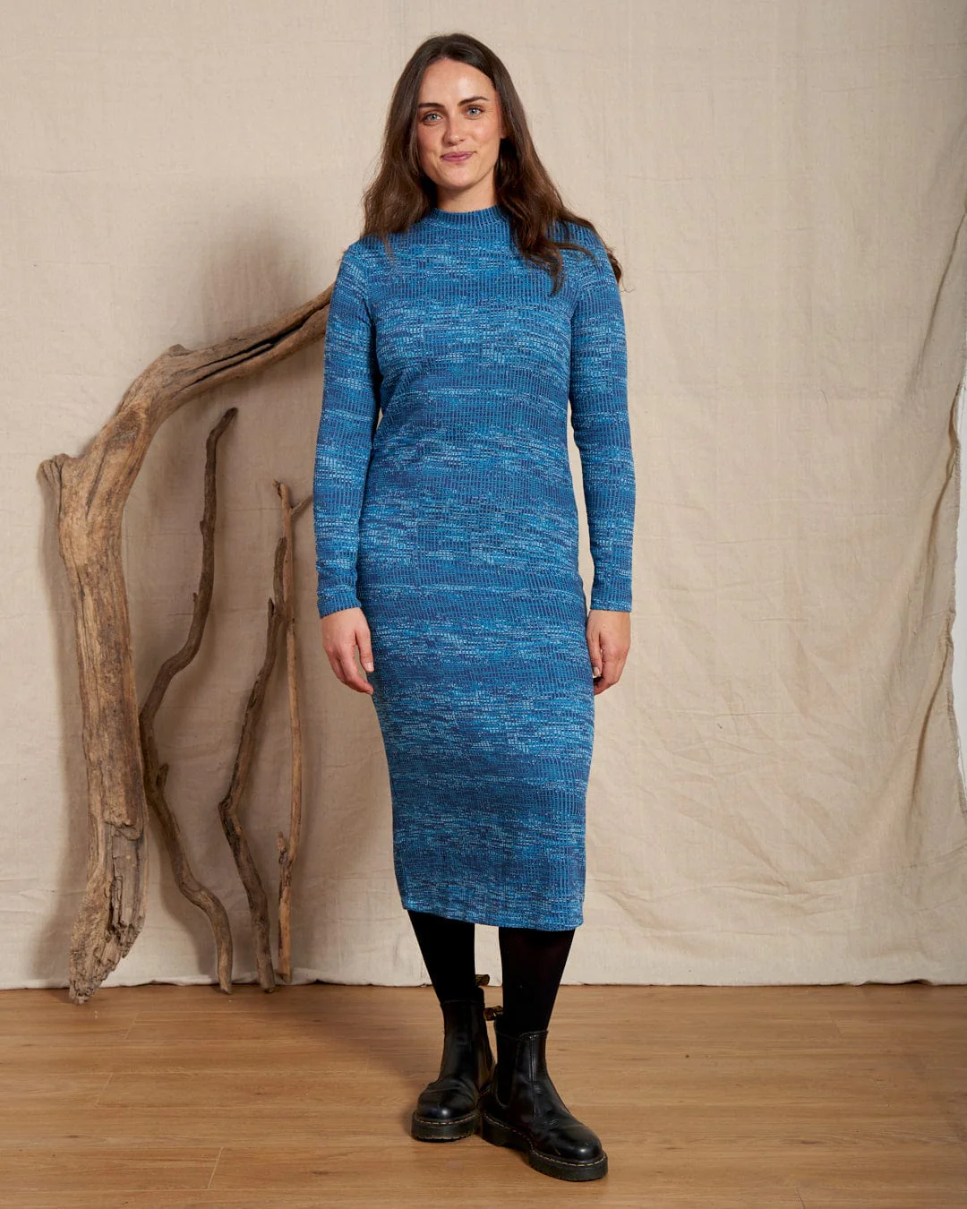 Space Dye Brooklyn Womens Midi Dress in Blue