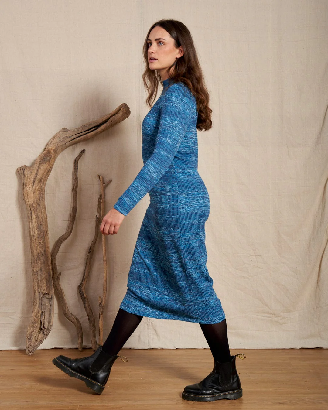 Space Dye Brooklyn Womens Midi Dress in Blue - Image 2