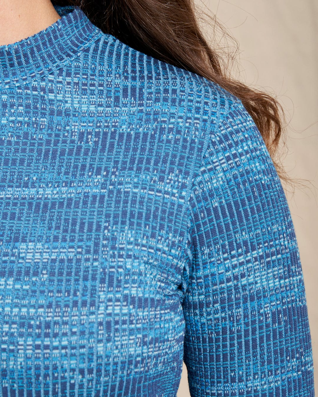 Space Dye Brooklyn Womens Funnel Neck Top in Blue - Image 8