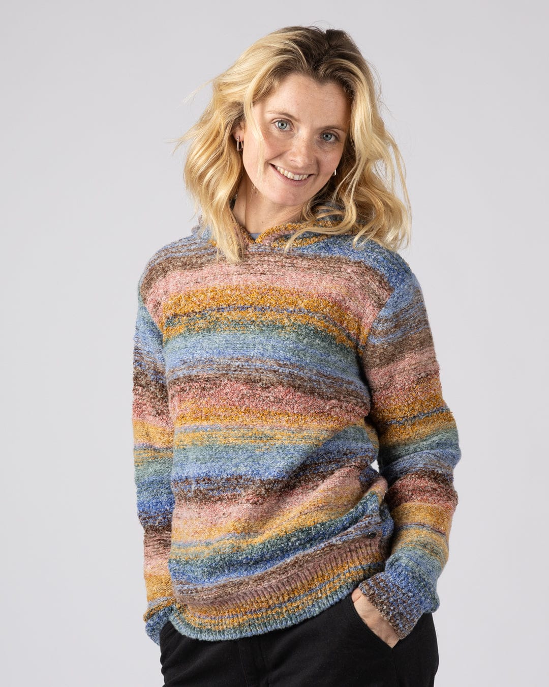 Space Dye Erin  Womens Hooded Jumper in Blue