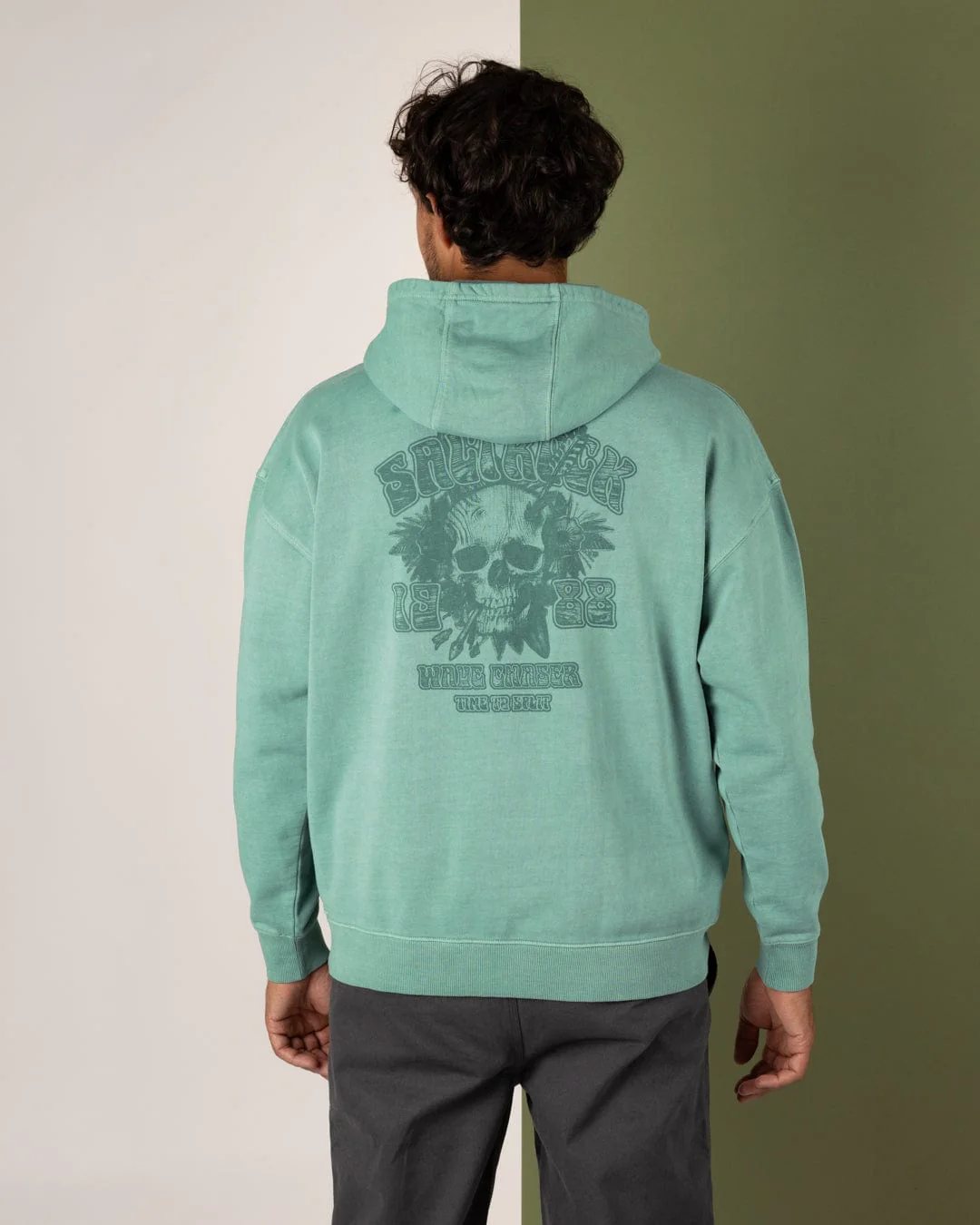 Split Dark Mens Oversized Pop Hoodie in Light Blue