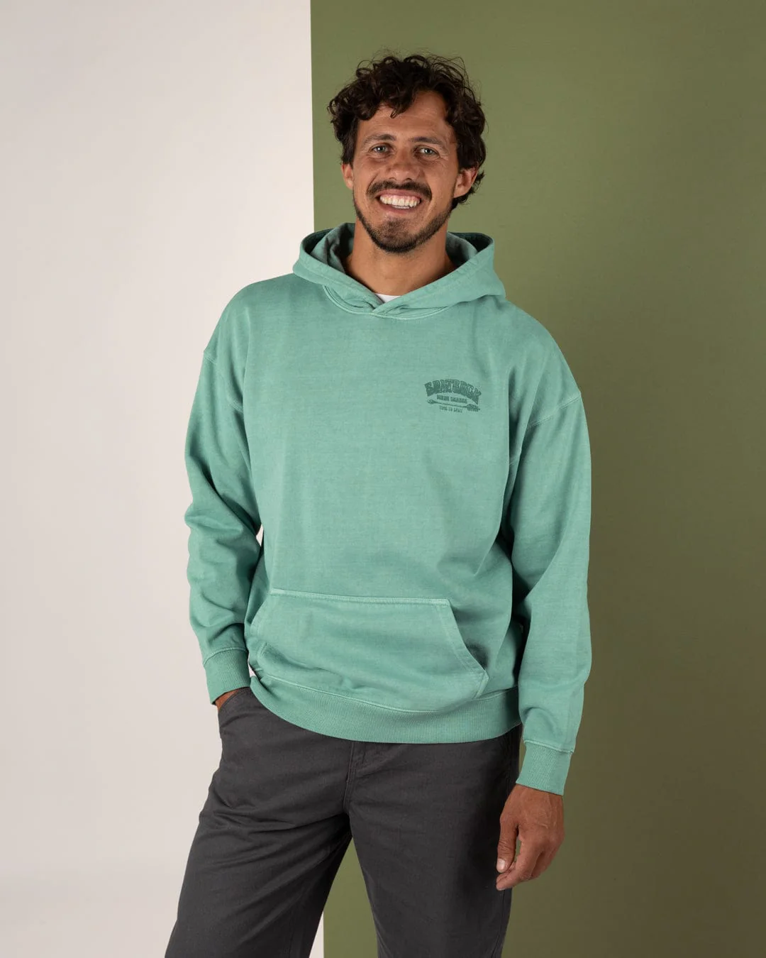 Split Dark Mens Oversized Pop Hoodie in Light Blue - Image 3