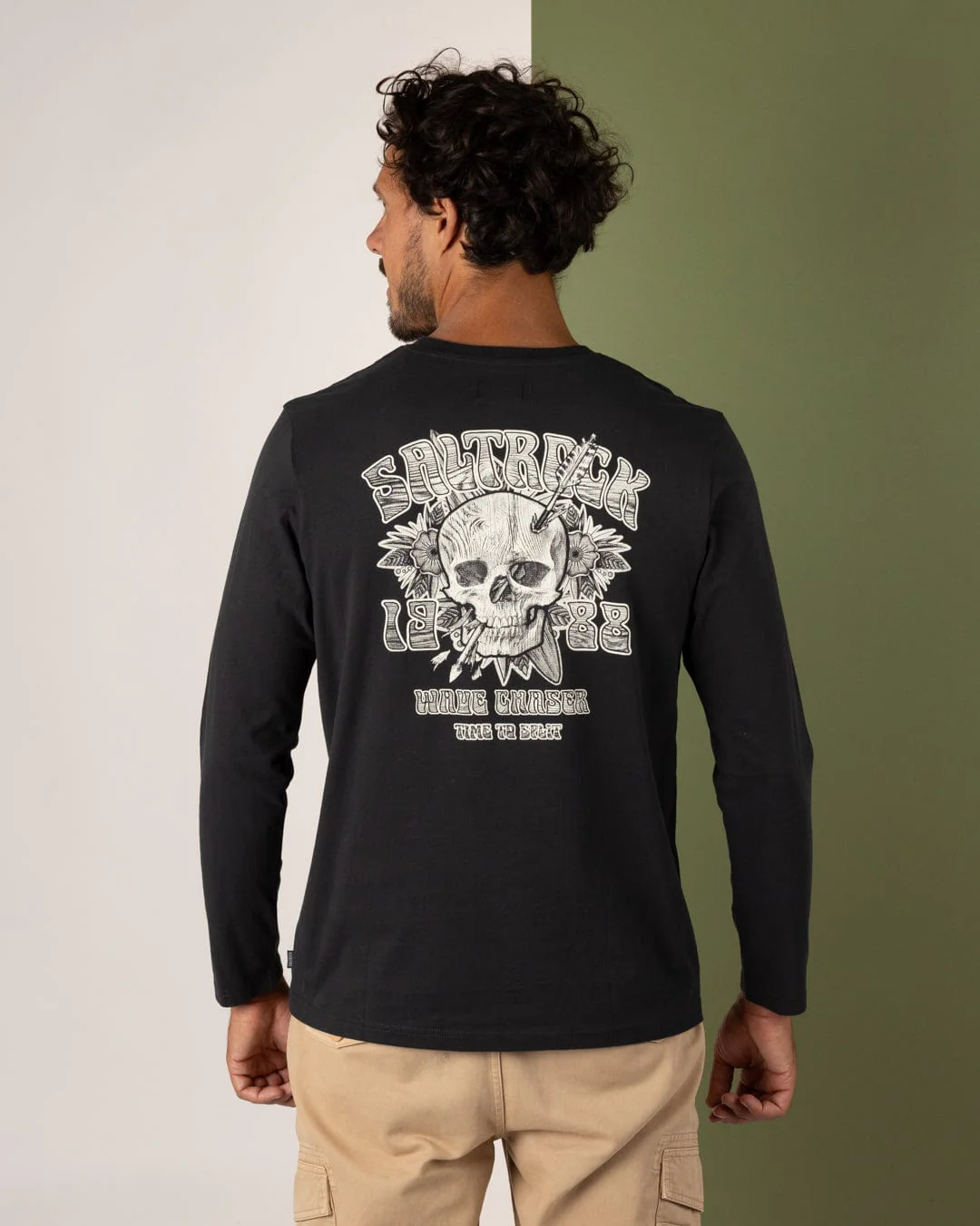 Split Mens Long Sleeve T-Shirt in Dark Grey