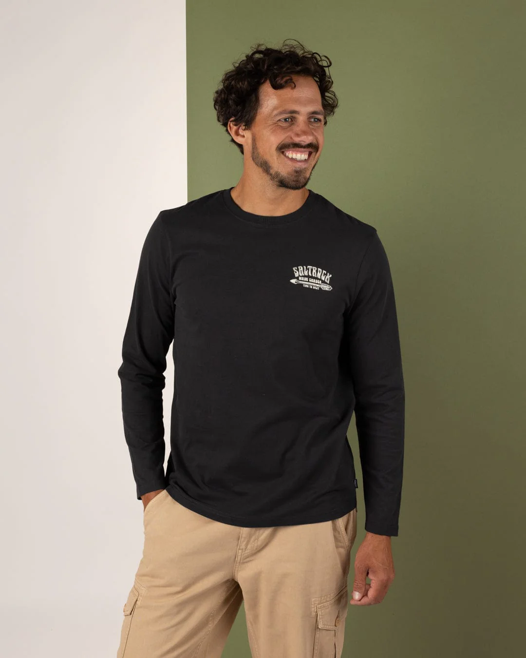 Split Mens Long Sleeve T-Shirt in Dark Grey - Image 2