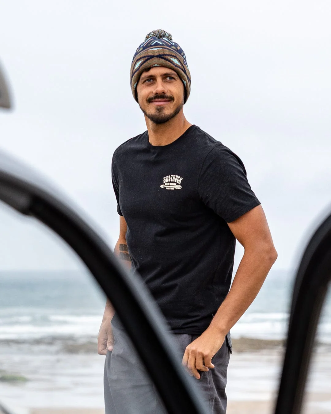 Split Mens Short Sleeve T-Shirt in Black - Image 2