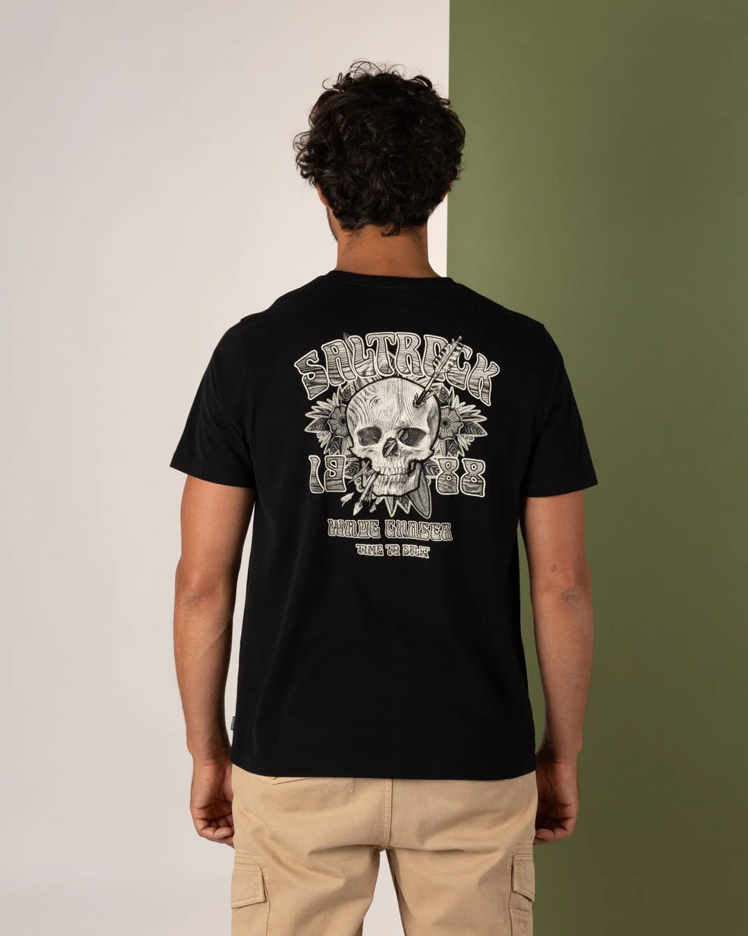 Split Mens Short Sleeve T-Shirt in Black - Image 3