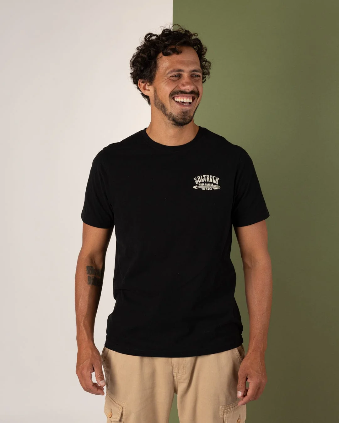 Split Mens Short Sleeve T-Shirt in Black - Image 5