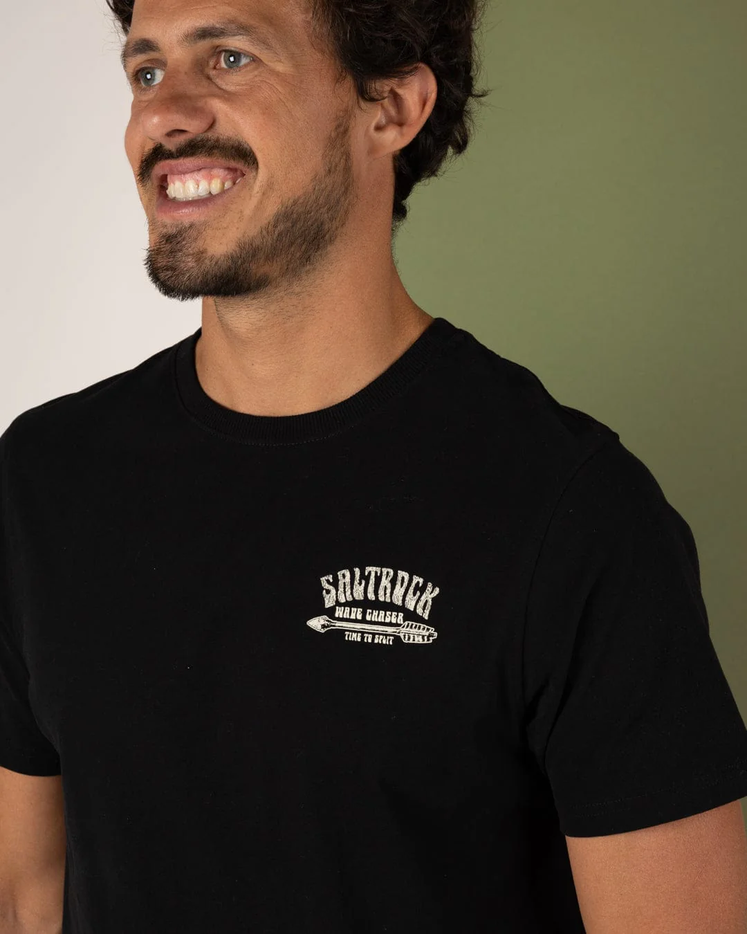 Split Mens Short Sleeve T-Shirt in Black - Image 7