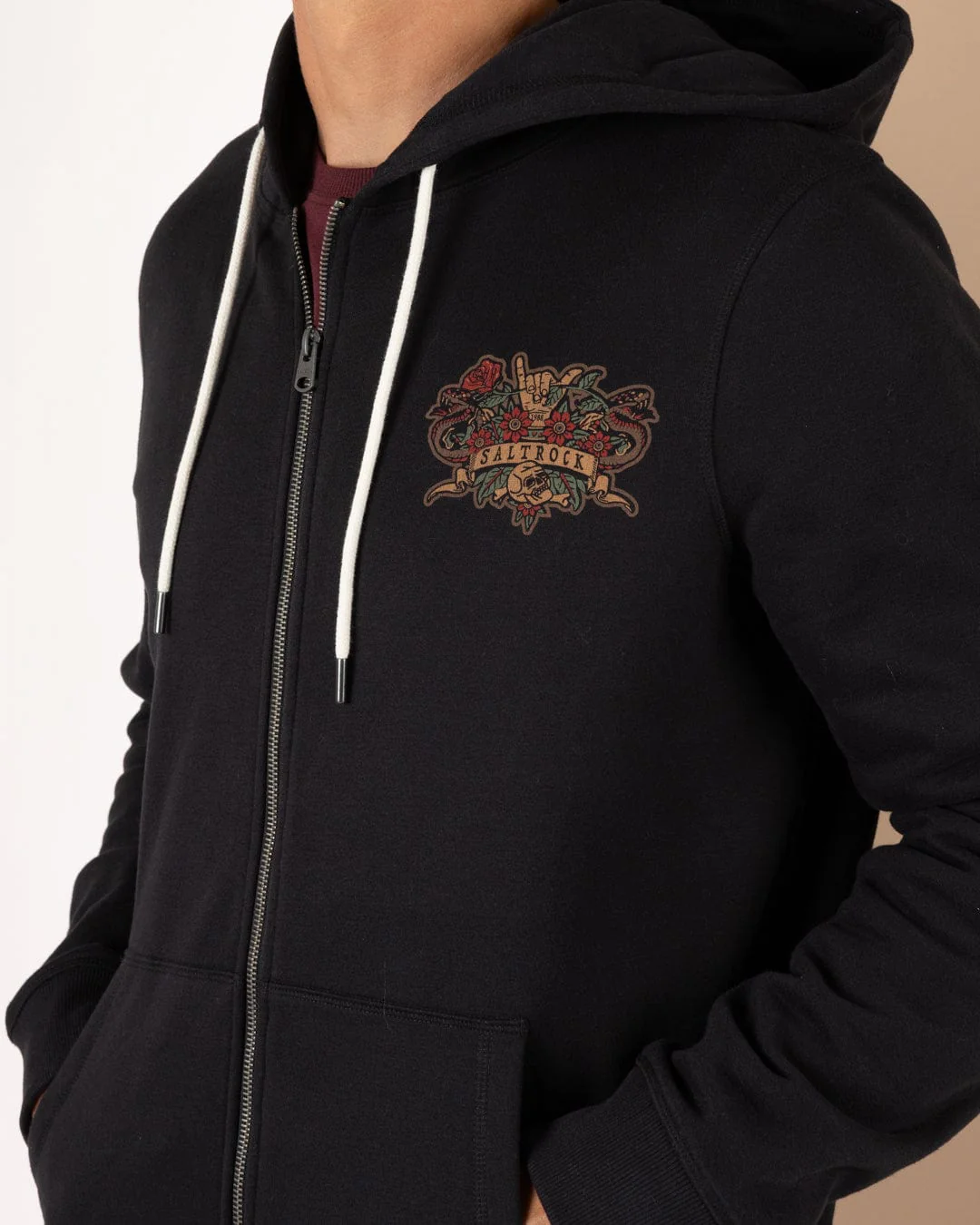 Stag Tattoo Mens Zip Hood in Black - Image 11