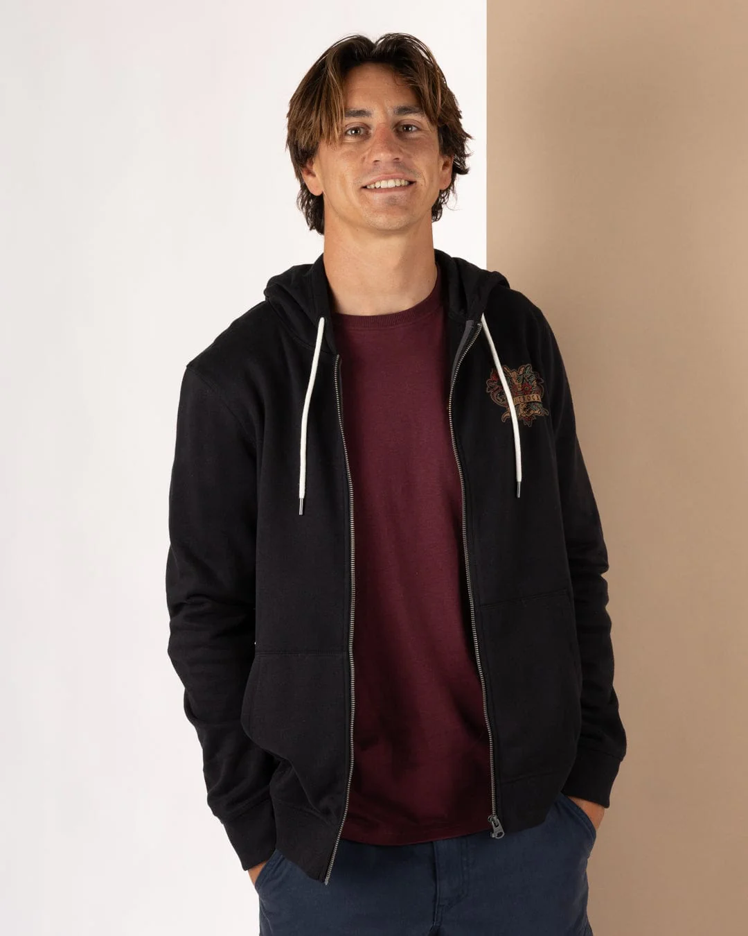 Stag Tattoo Mens Zip Hood in Black - Image 2