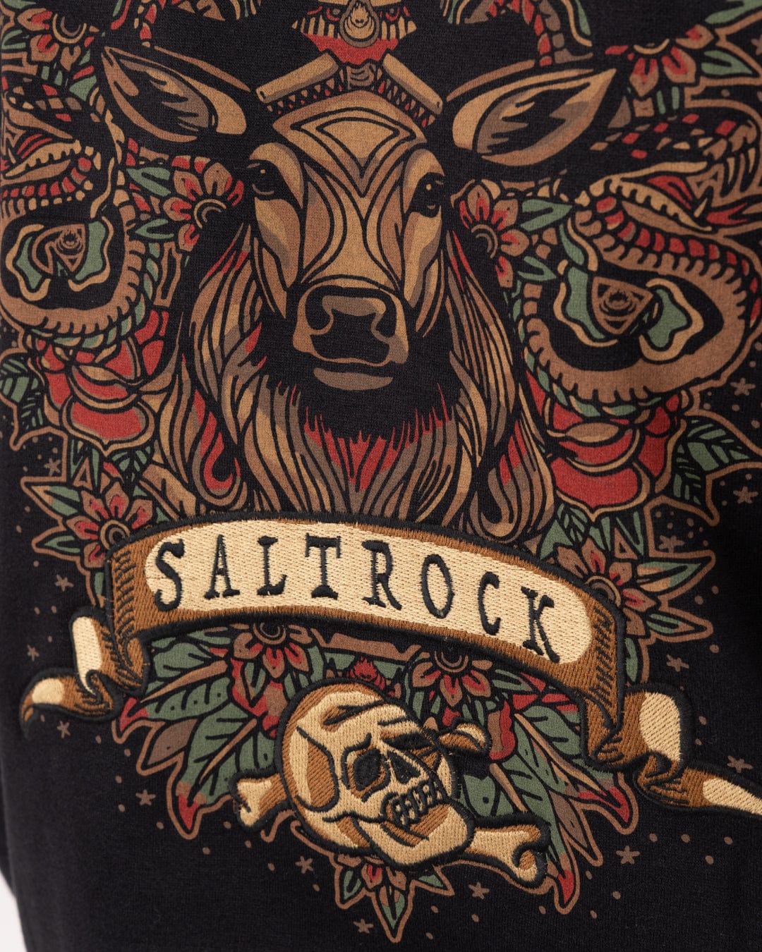 Stag Tattoo Mens Zip Hood in Black - Image 3