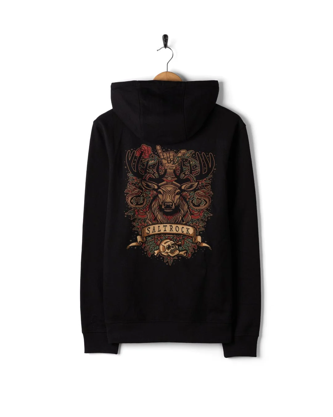 Stag Tattoo Mens Zip Hood in Black - Image 5