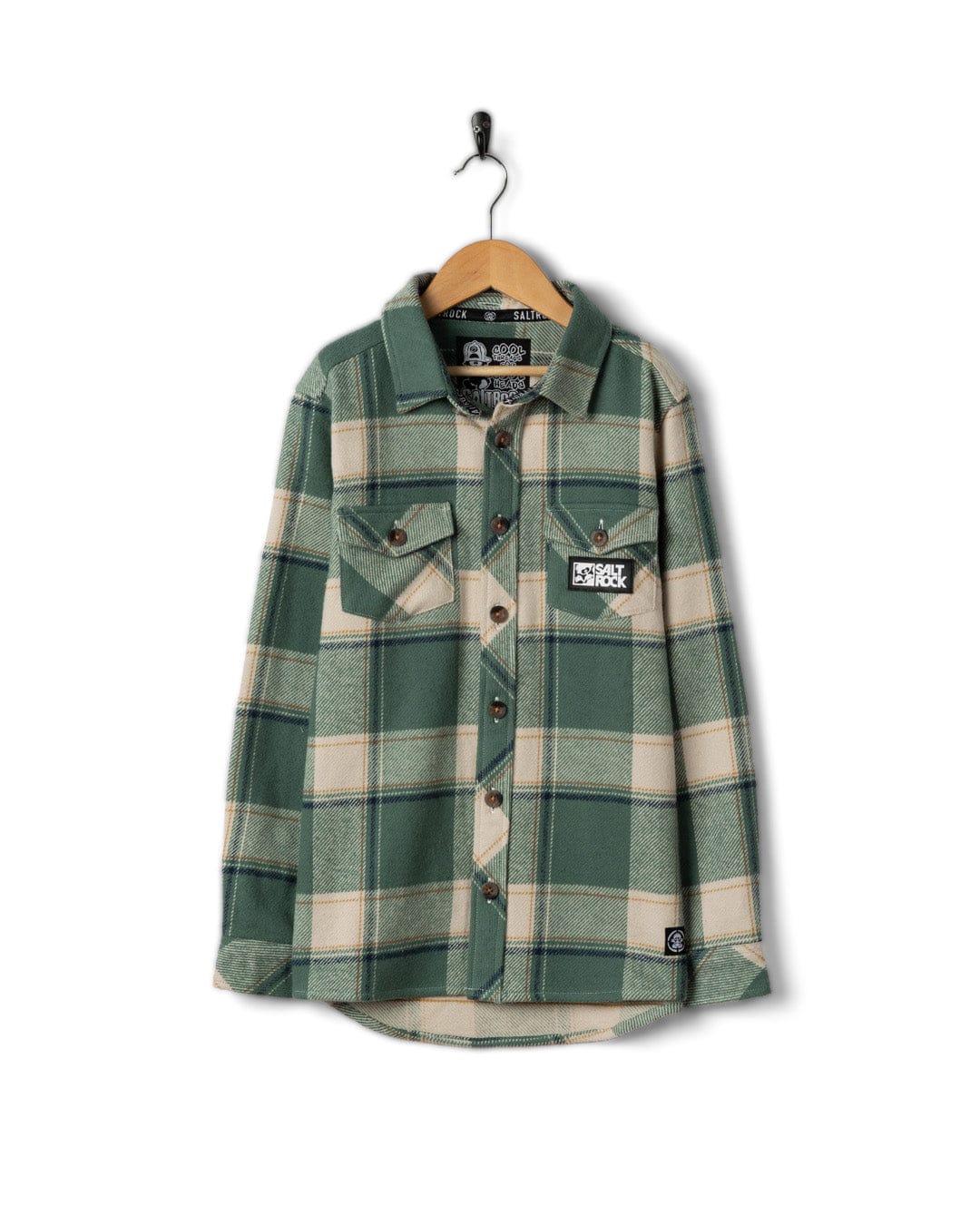 Strait Kids Long Sleeve Flannel Shirt in Dark Green - Image 8