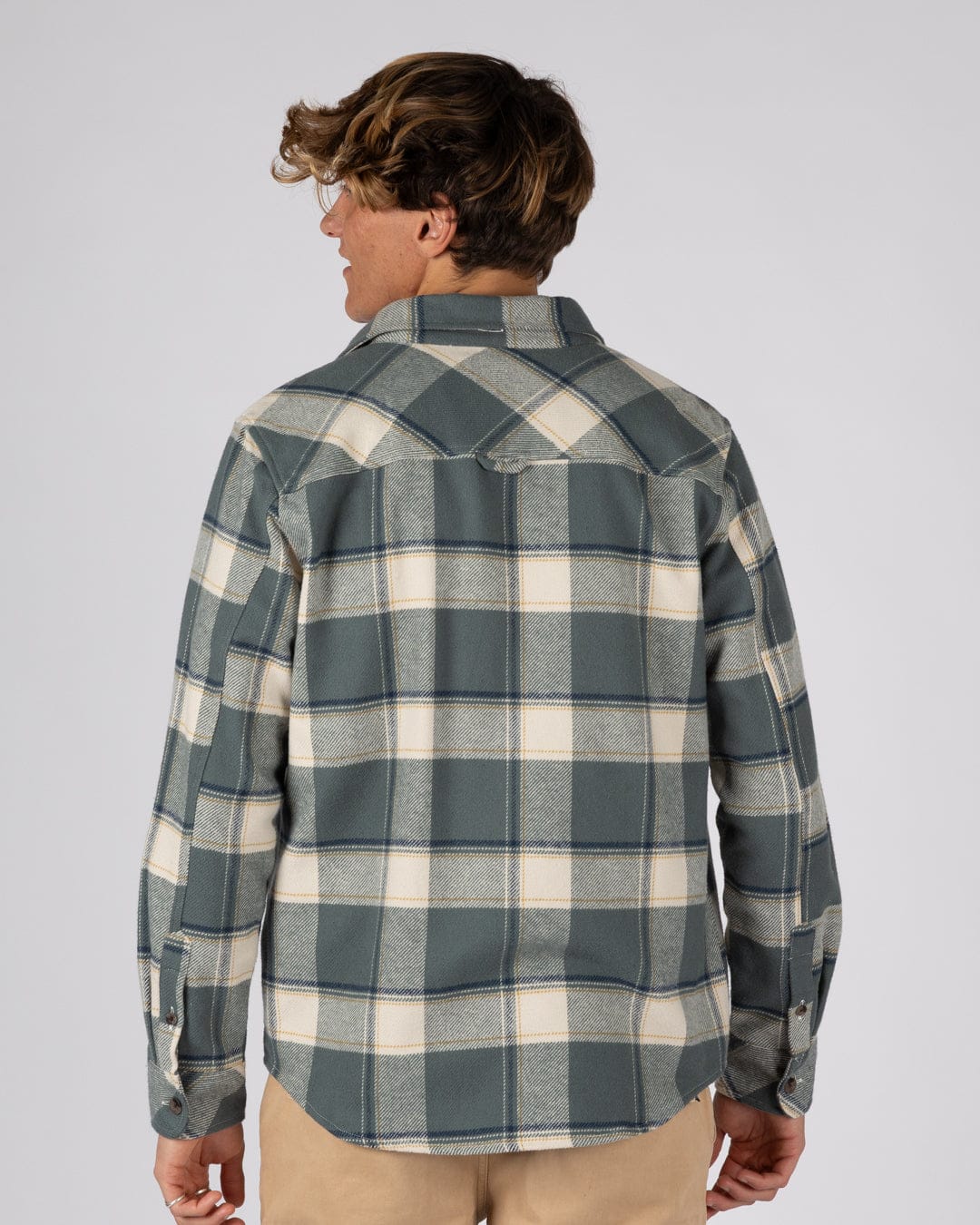 Strait Mens Hooded Flannel Shirt in Green - Image 10