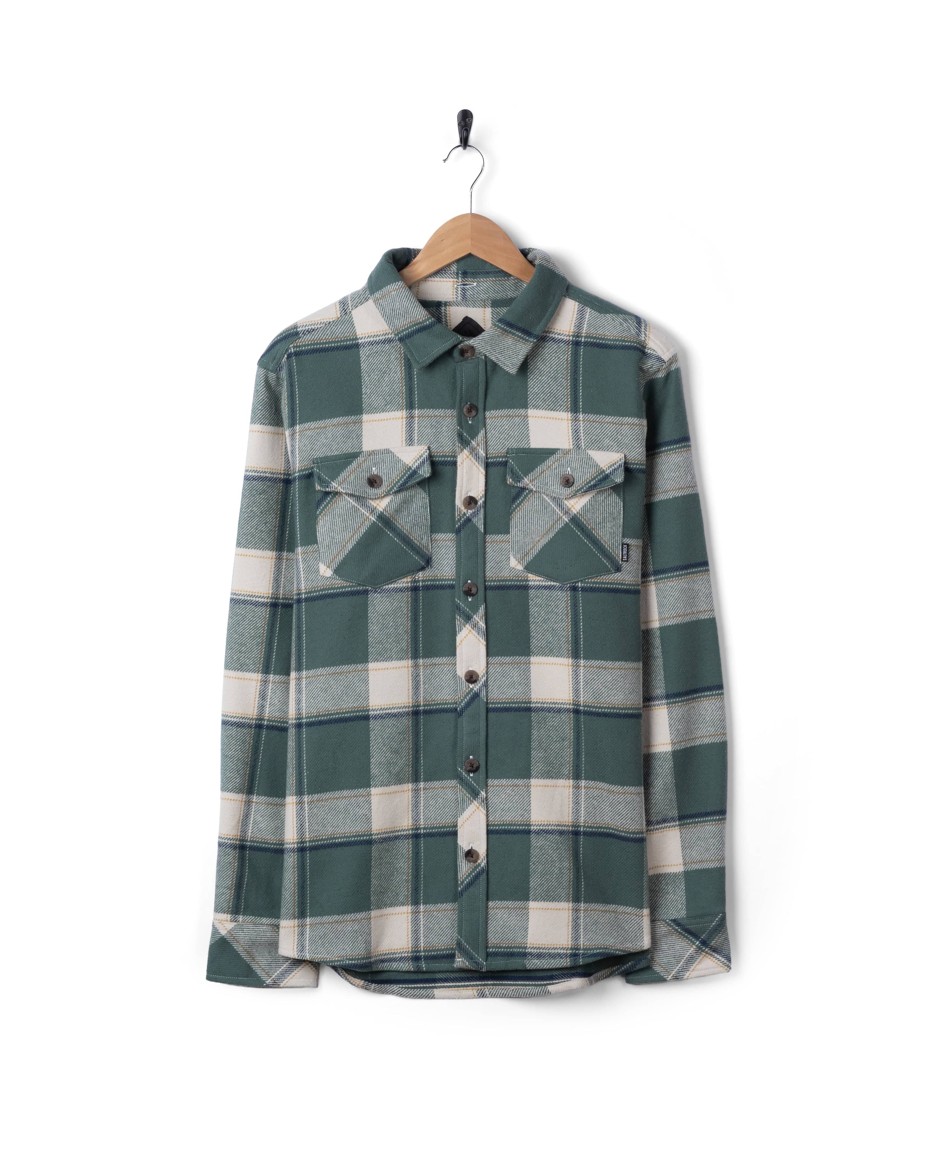 Strait Mens Hooded Flannel Shirt in Green - Image 15