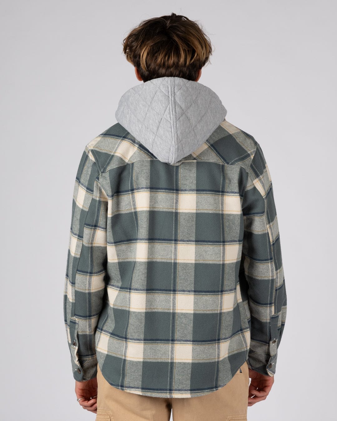 Strait Mens Hooded Flannel Shirt in Green - Image 4