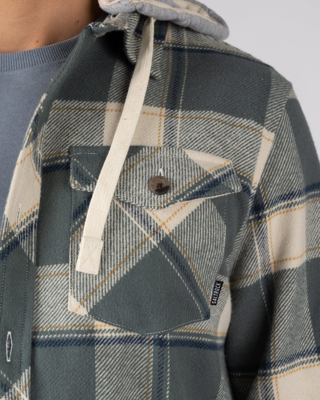 Strait Mens Hooded Flannel Shirt in Green - Image 6