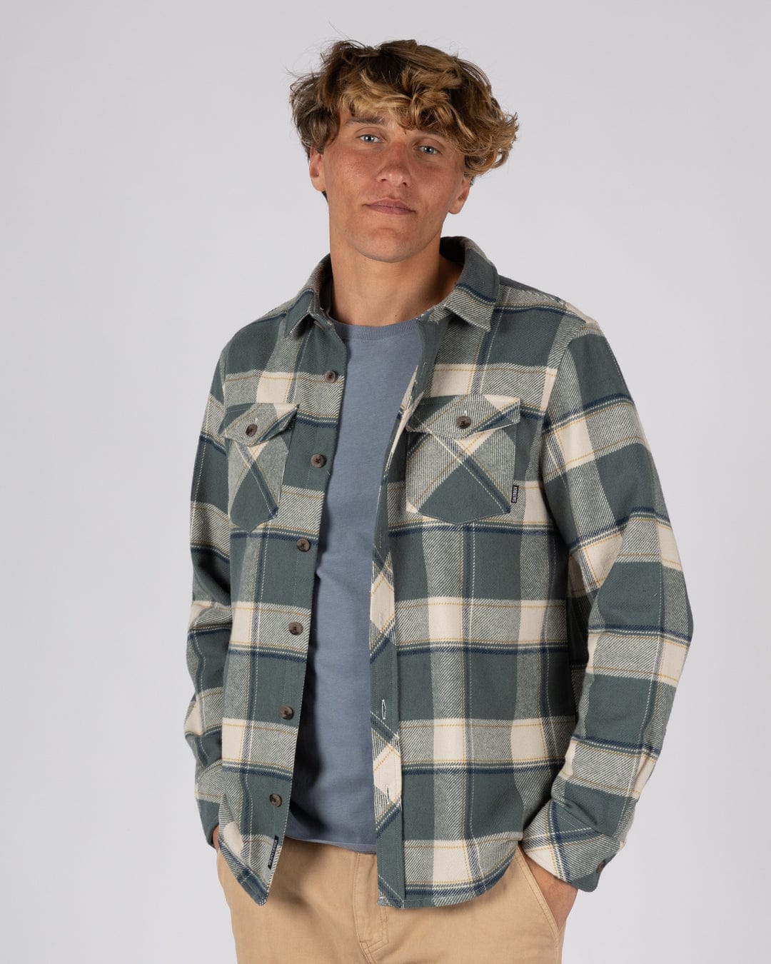 Strait Mens Hooded Flannel Shirt in Green - Image 8
