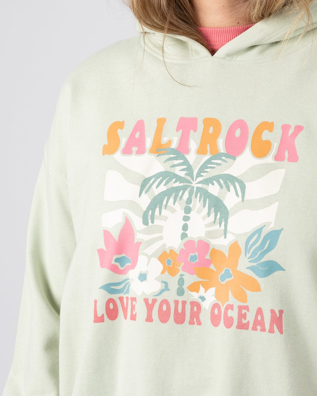Sun Daze  Womens Pop Hoodie in Light Green - Image 2
