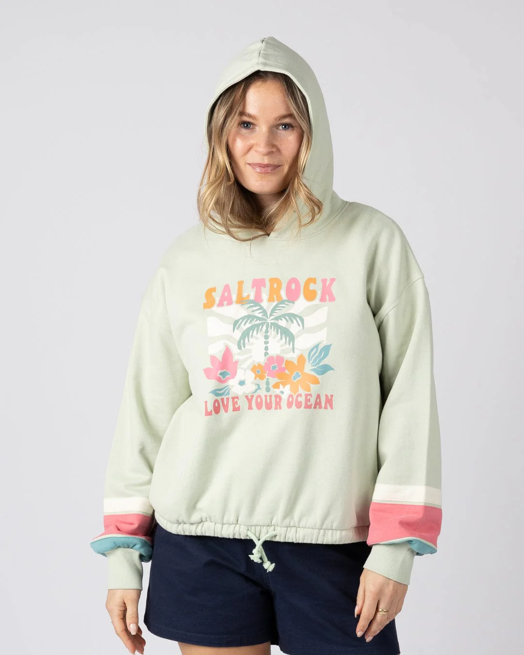 Sun Daze  Womens Pop Hoodie in Light Green - Image 3