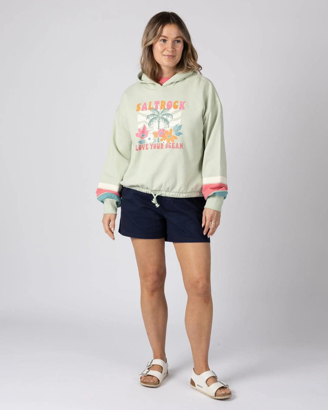 Sun Daze  Womens Pop Hoodie in Light Green - Image 5
