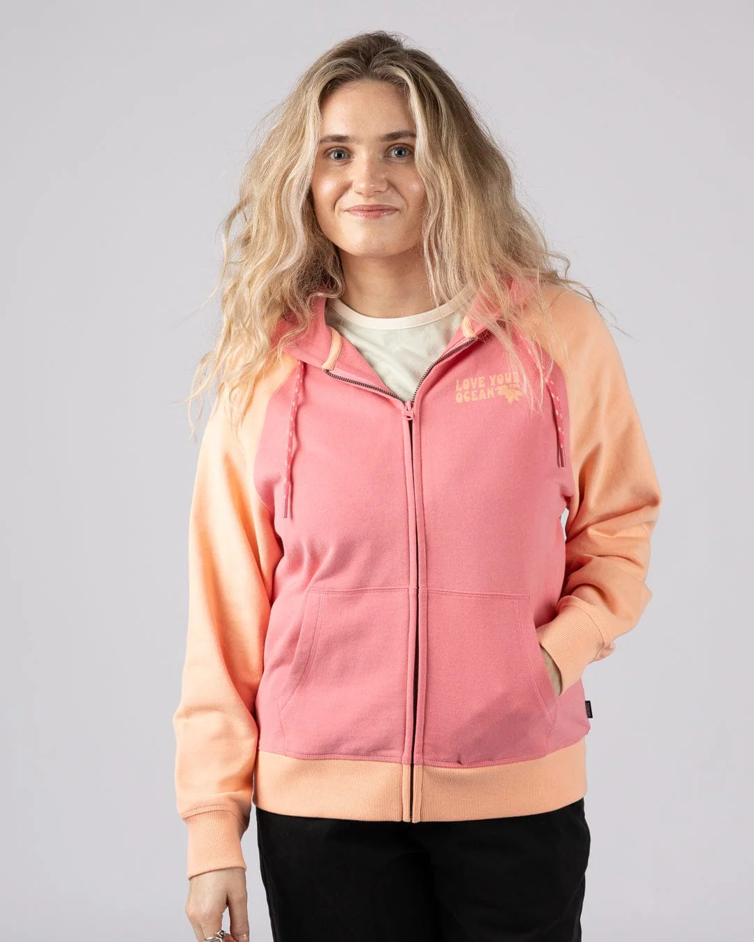 Sun Daze  Womens Zip Through Hoodie in Bright Pink - Image 3
