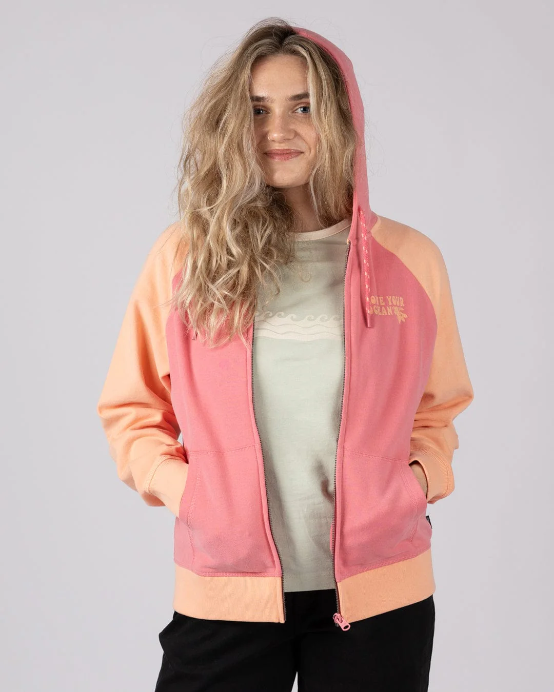 Sun Daze  Womens Zip Through Hoodie in Bright Pink - Image 4