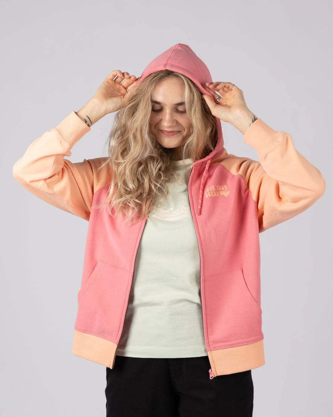 Sun Daze  Womens Zip Through Hoodie in Bright Pink - Image 5
