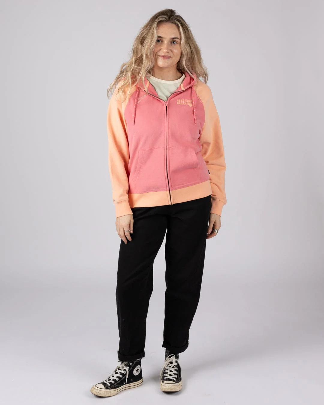 Sun Daze  Womens Zip Through Hoodie in Bright Pink - Image 7
