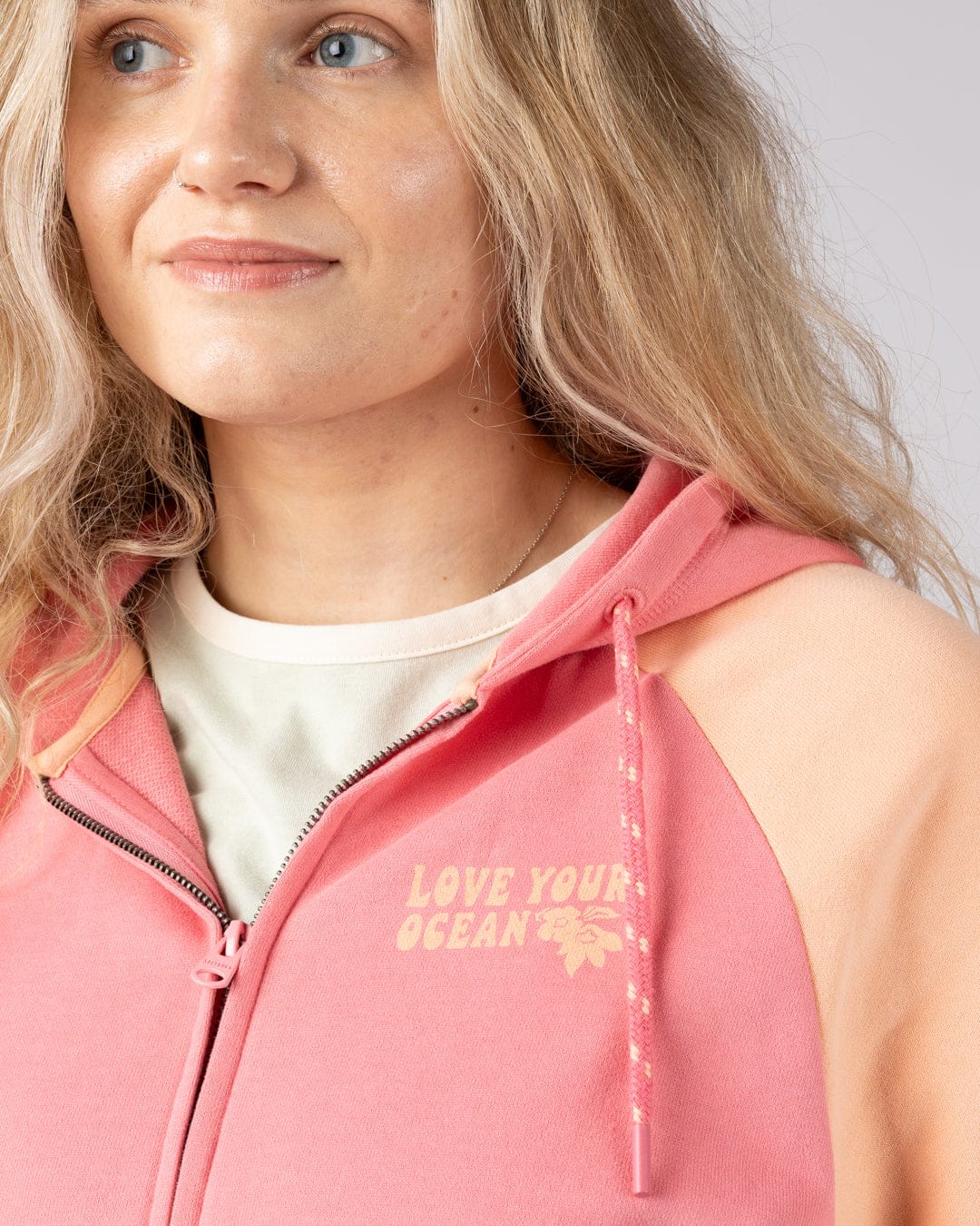 Sun Daze  Womens Zip Through Hoodie in Bright Pink - Image 8