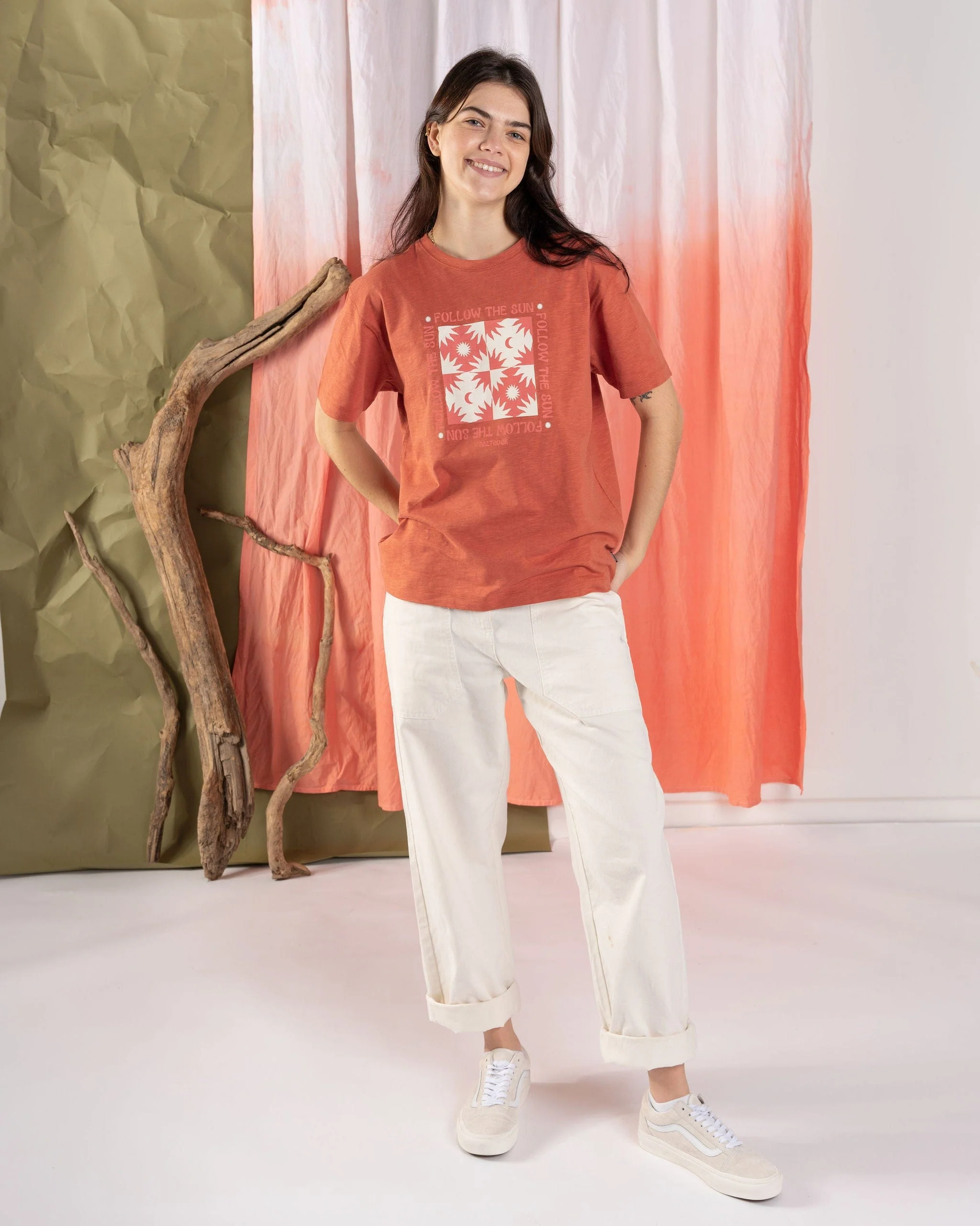 Sun Follower Womens Oversized Short Sleeve T-Shirt in Orange - Image 4
