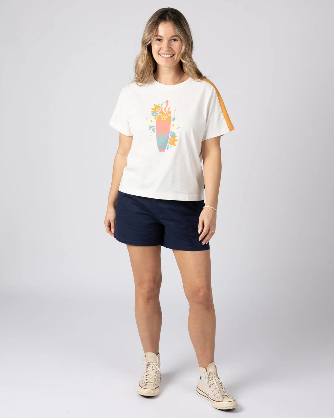 Sun Surfer Womens Short Sleeve T-Shirt in Cream - Image 6