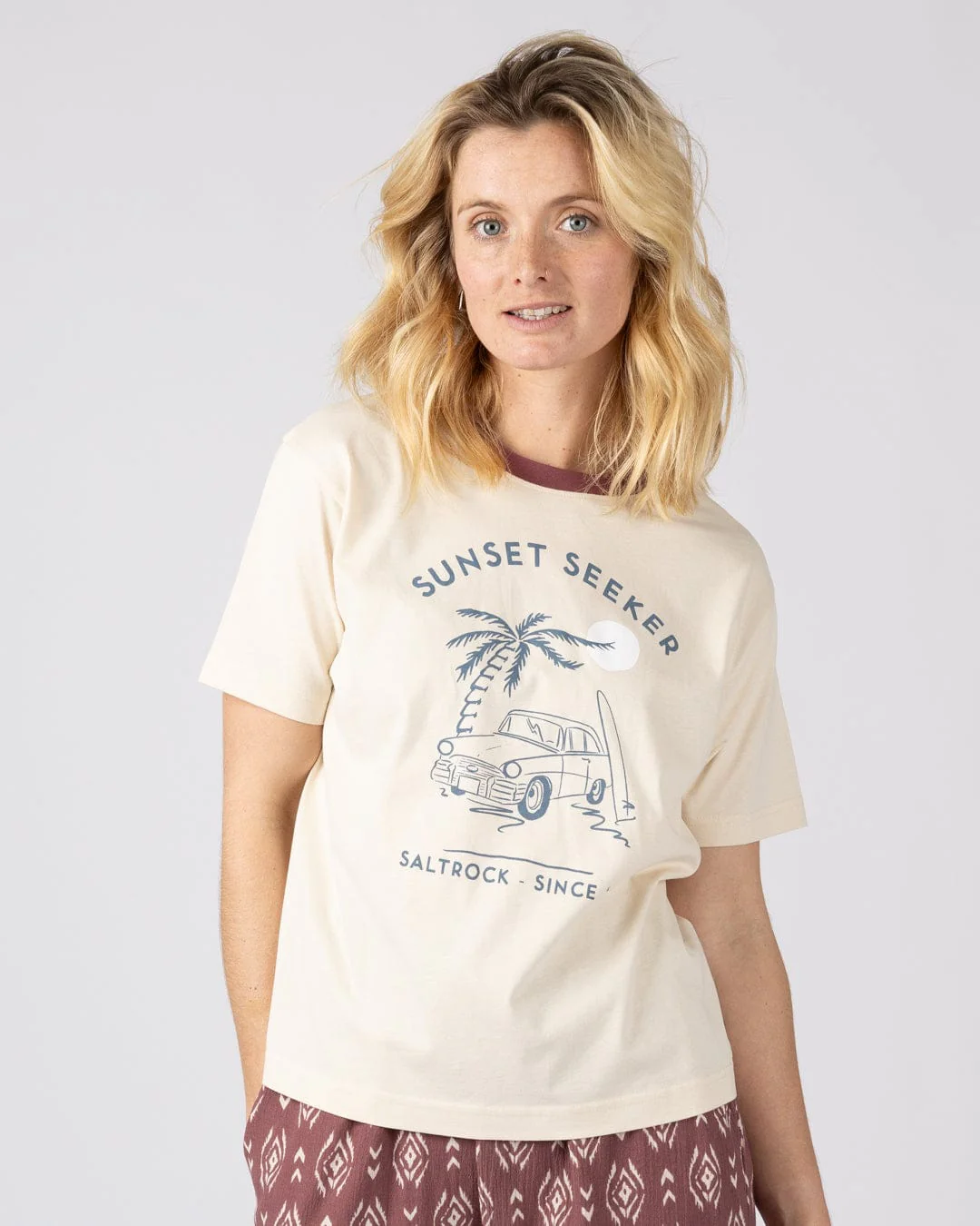 Sunset Seeker Womens Boxy Short Sleeve T-Shirt in Cream - Image 2
