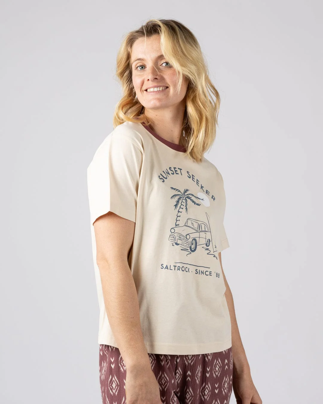 Sunset Seeker Womens Boxy Short Sleeve T-Shirt in Cream - Image 7