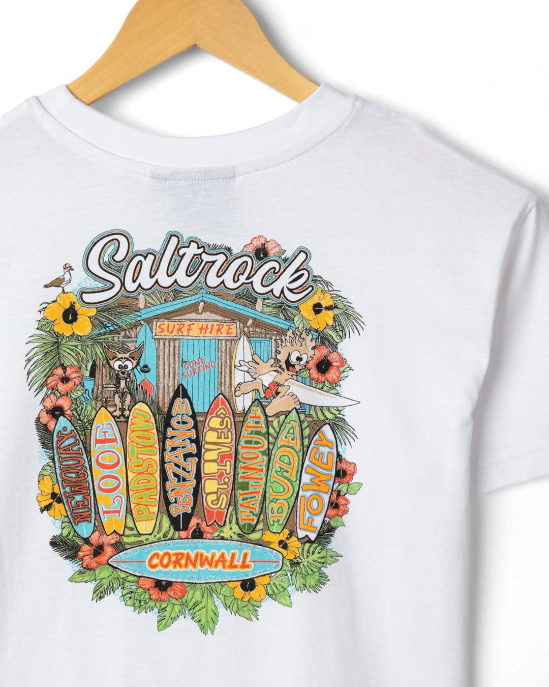 Surf Shack Cornwall Kids Short Sleeve T-shirt in White - Image 3