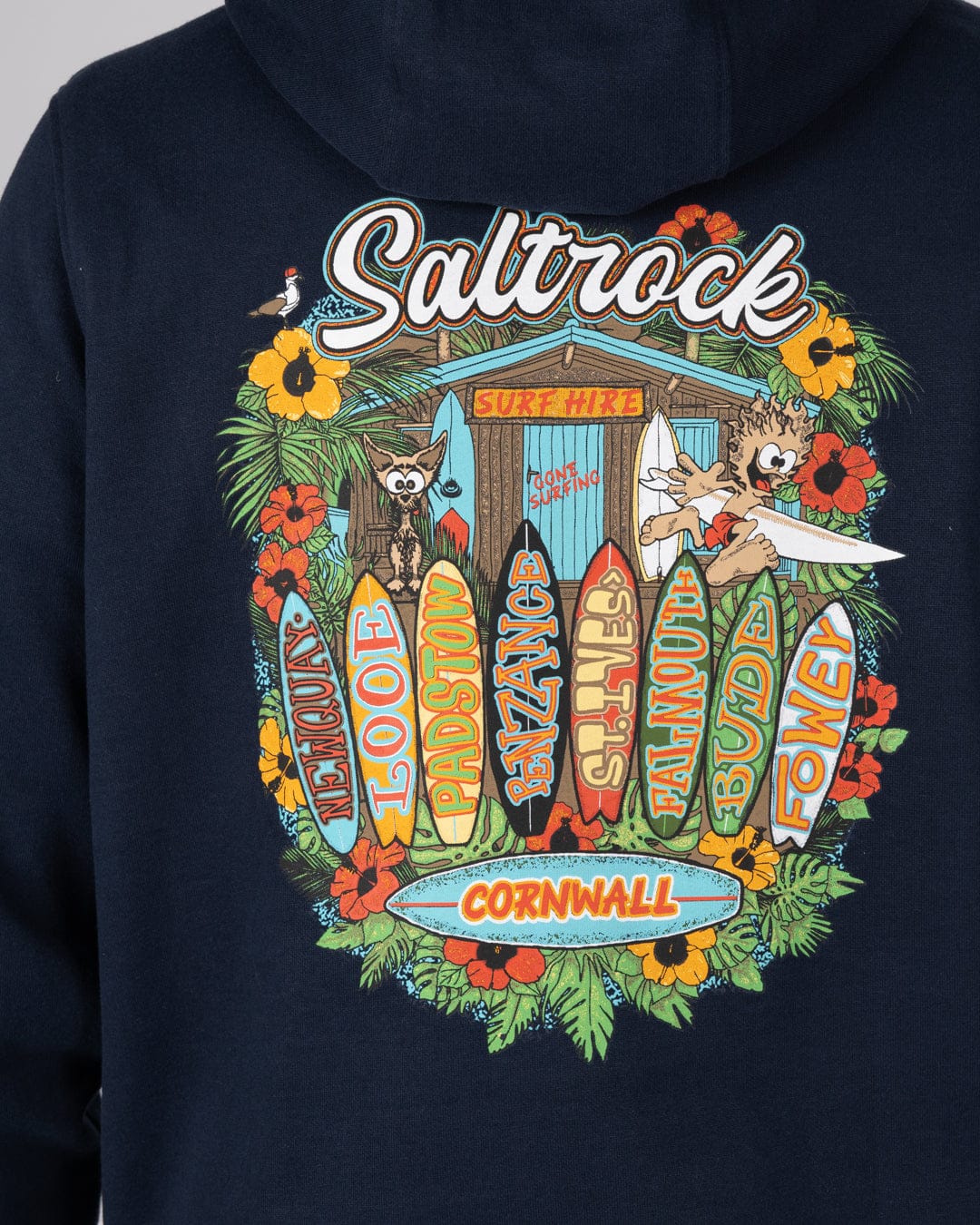 Surf Shack Cornwall Mens Pop Hoodie in Blue - Image 3