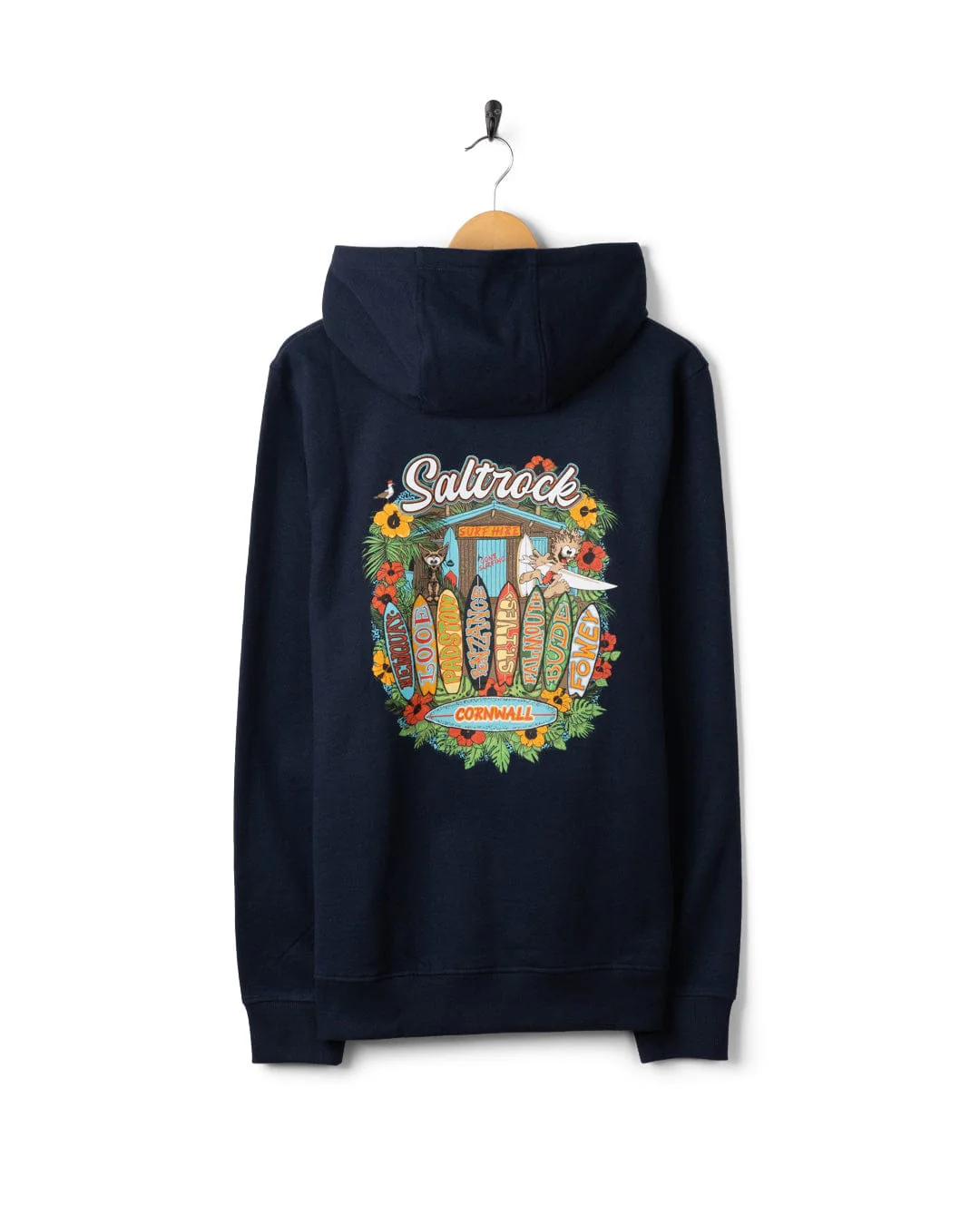 Surf Shack Cornwall Mens Pop Hoodie in Blue - Image 5
