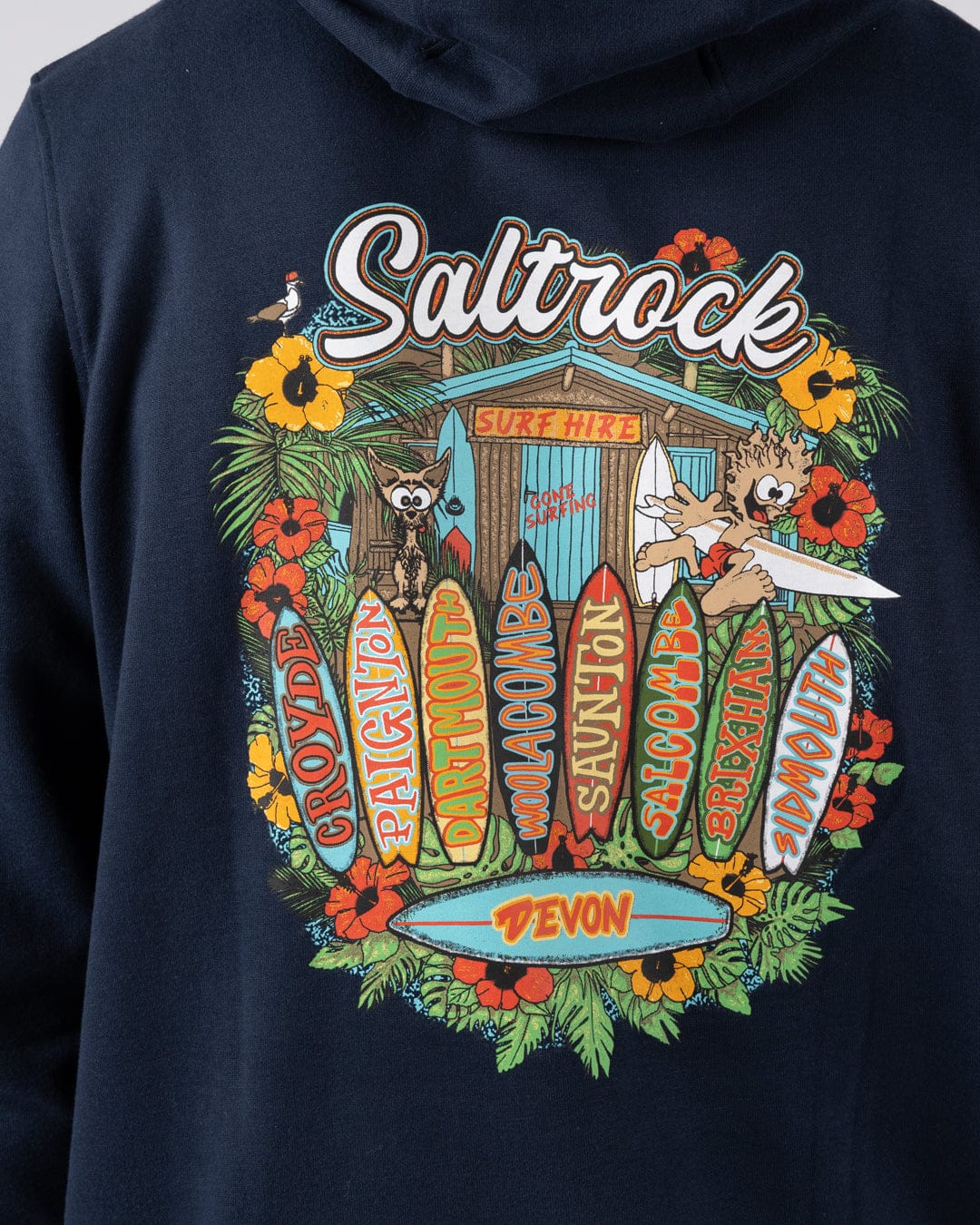 Surfshack Devon Mens Pop Hoodie in Blue - Image 2