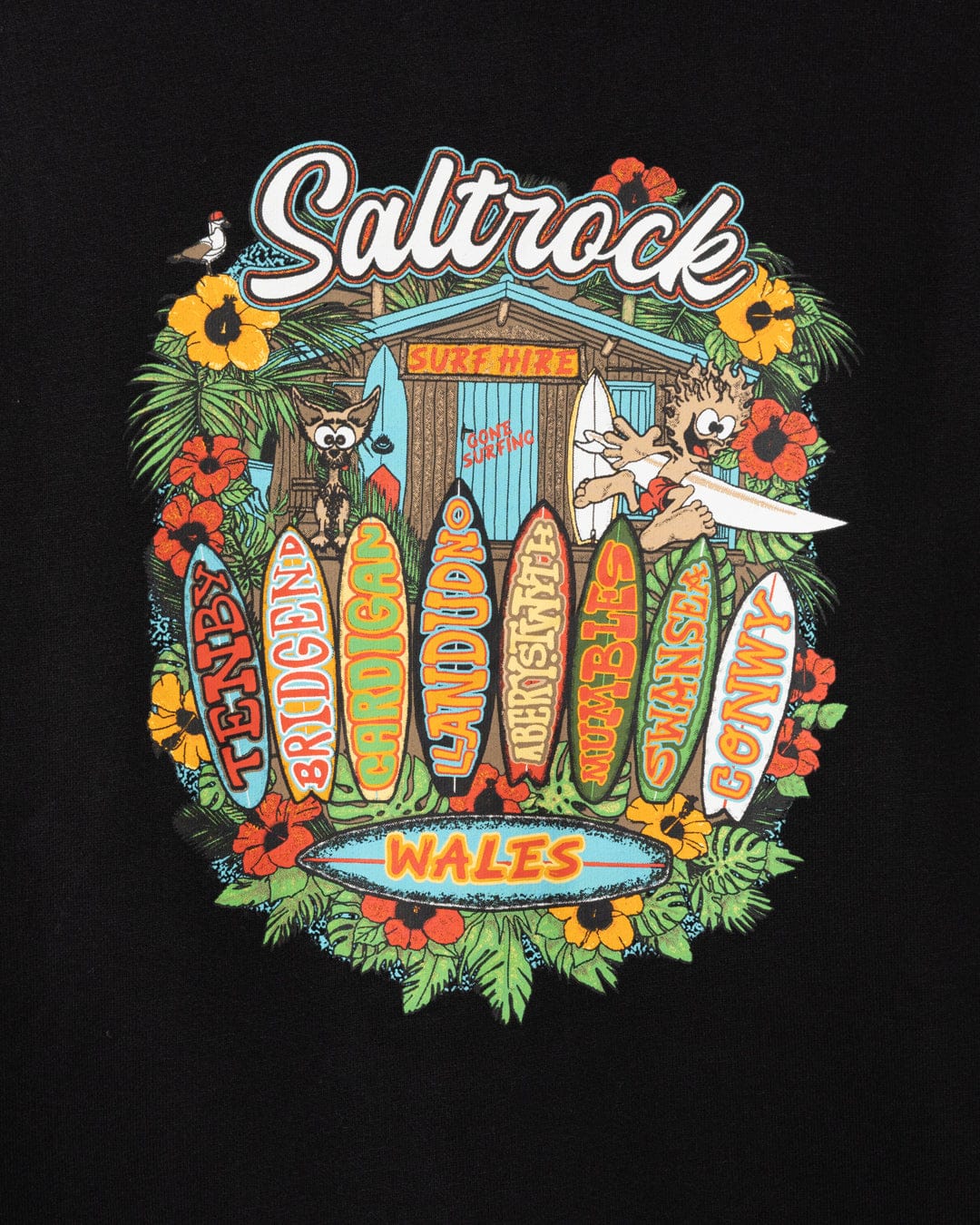 Kid's Surf Shack Wales Pop Hoodie in Black - Image 2
