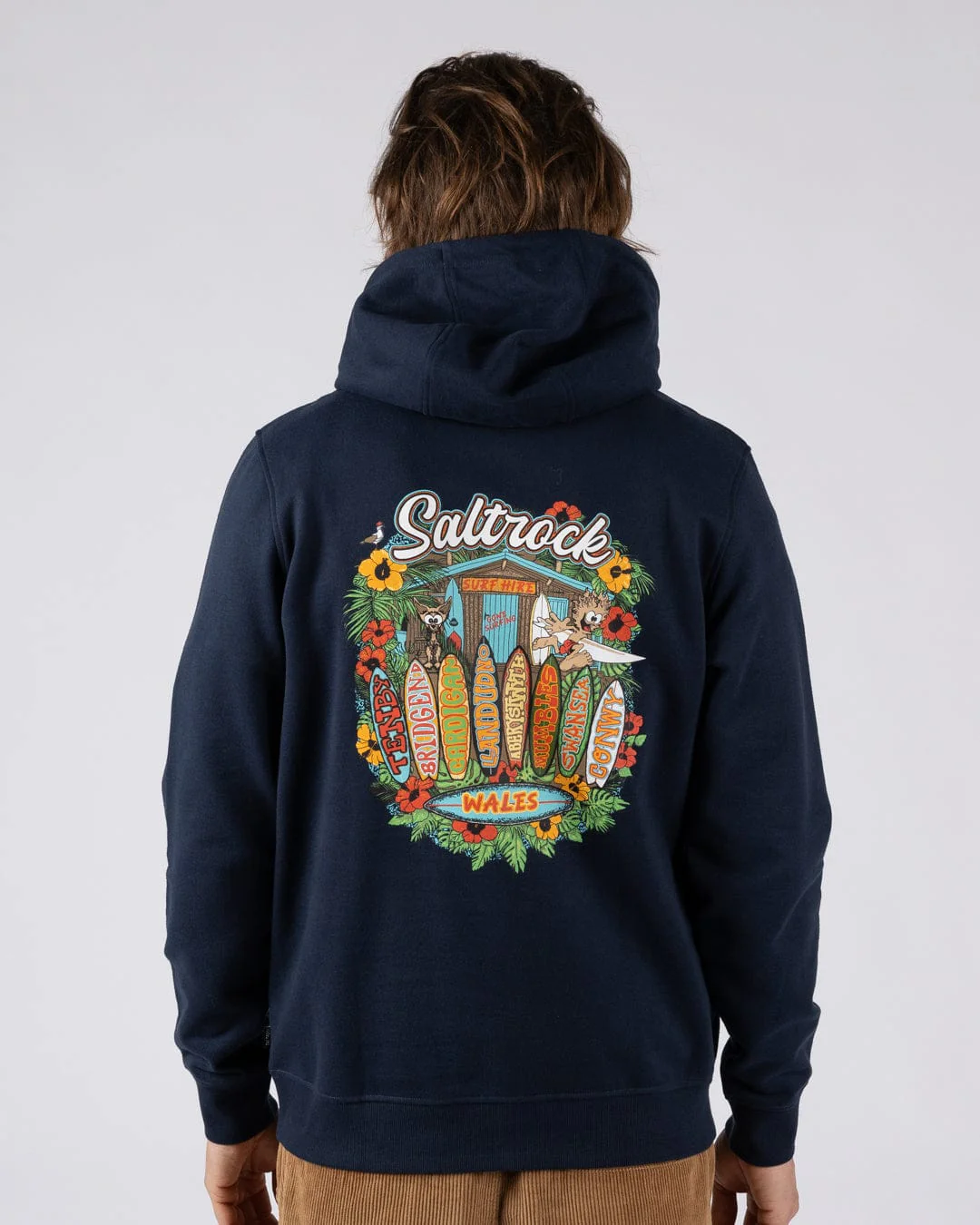 Surf Shack Wales Mens Pop Hoodie in Blue